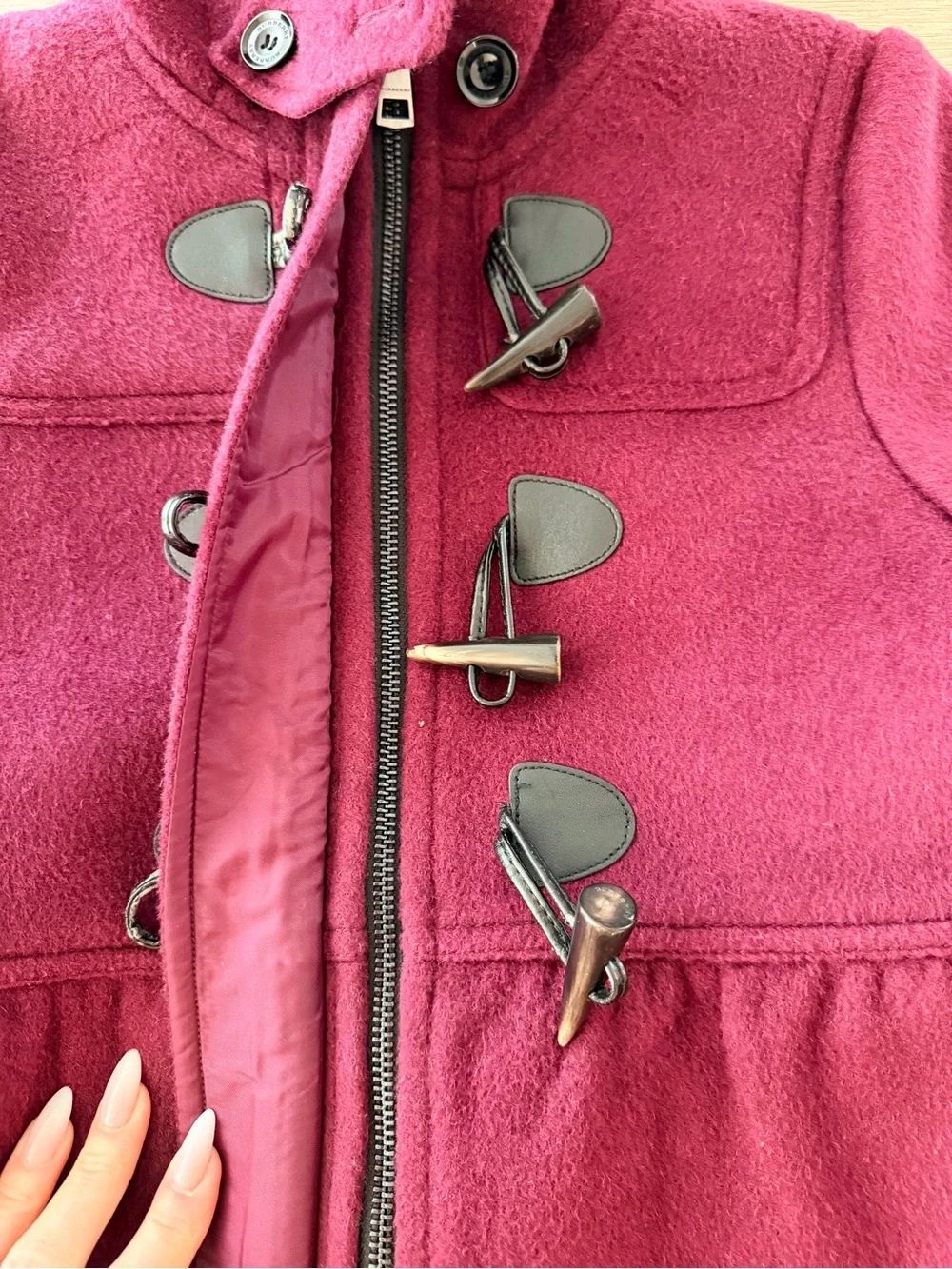 Burberry Girls' Duffel Hooded Coat in Deep Burgundy 100% Wool Sz10